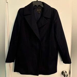 Massimo Dutti Womens Navy Wool Blend Sz 8‎ Coat 6403 Pockets Hidden Closure